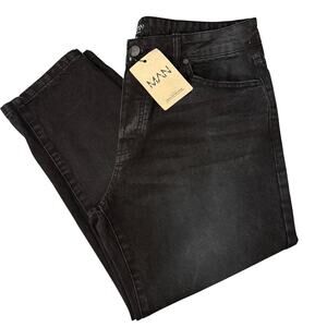 NWT men's boohooMAN Black Denim Jeans streetwear grunge skater, Size 34 short